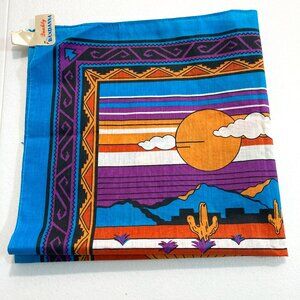 Vintage Tribal Native American Pottery Bandana Multicolored Made in USA 22"x22"